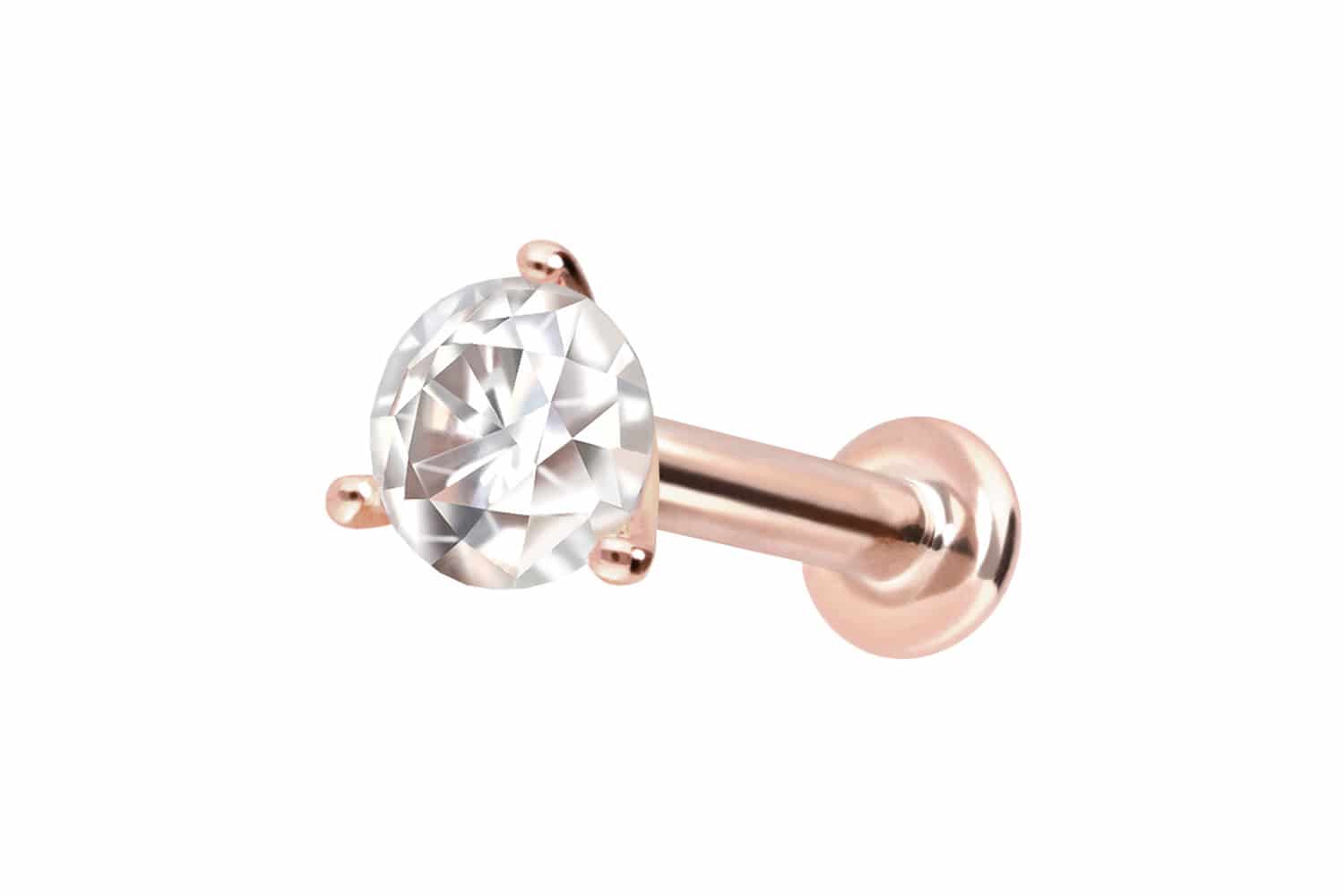 14 Karat Gold Labret Piercing mit Innengewinde MOISSANIT